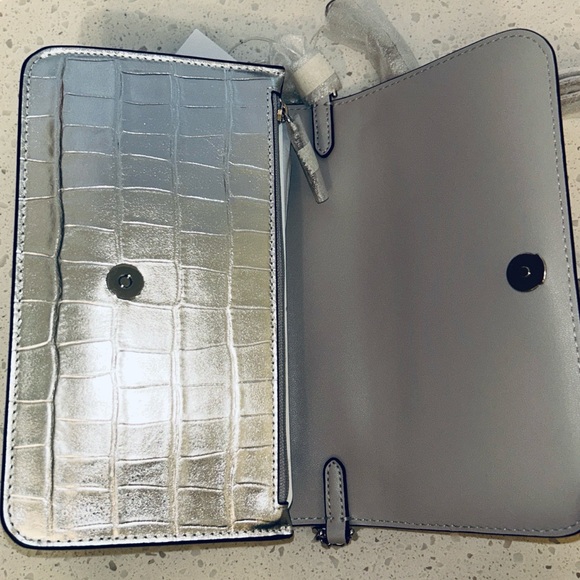 ♠️ Kate Spade Madison Croc Embossed Mini Crossbody Silver NWT - Picture 7 of 13